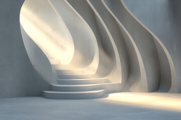 Poster - A high-definition render of a conceptual space where creative light rays intersect and diverge,