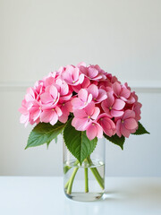 Aufkleber - A Beautiful Bouquet Of Pink Hydrangeas Adorns A Crisp White Table, Adding A Touch Of Elegance To The Empty Space Around It.