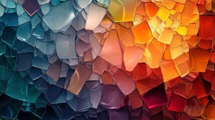 Poster - A vibrant mosaic of colorful shards creating an abstract pattern, blending hues of blue, orange, and purple.