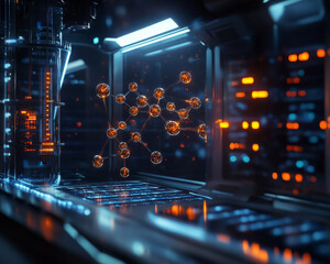 Poster - Futuristic biolab with glowing molecular models and advanced technology