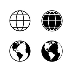 Wall Mural - earth globe. world maps black. globe vector icons. planet earth in different shapes. set of earth gl