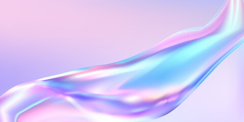 Poster - Abstract  holographic wave.Flow iridescent fluid.Dynamic spectrum ribbon.