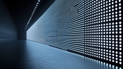 Illuminated corridor with LED dot wall.
