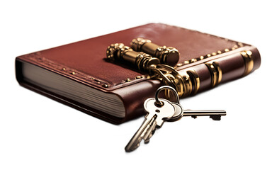 Poster - A locked diary with a small key attached representing privacy and secrecy, isolated on a empty plain background