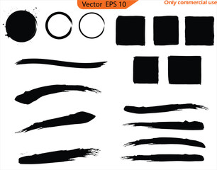 Wall Mural - Set of hand drawn paint brush strokes. Black Grunge Paint Banners, set of rectangular paint splatters, grunge rough shapes. Box frame. Distressed badge. black paint hand made creative brush stroke 
