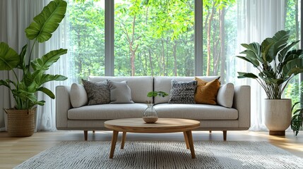 Poster - Blur Empty wooden table in front beautiful modern living room decorated in bohol style