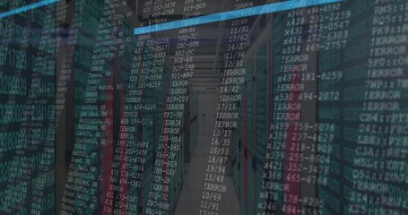 Poster - Server room with animation of digital data and error messages in blue lighting