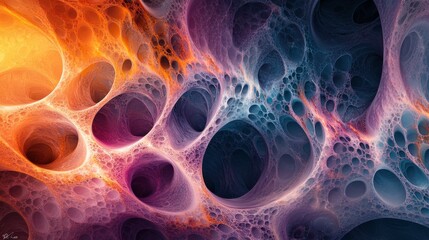 Poster - An abstract image showcasing vibrant colors and intricate patterns reminiscent of organic cell structures or fractal designs.