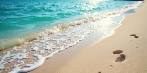 Wall Mural - gentle waves erase footprints on a pristine beach , landscape, summer