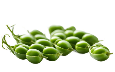Poster - A cluster of fresh pea pods with visible green peas inside, isolated on a empty plain background