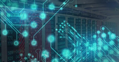 Poster - Animation of digital circuit pattern overlaying servers in data center environment