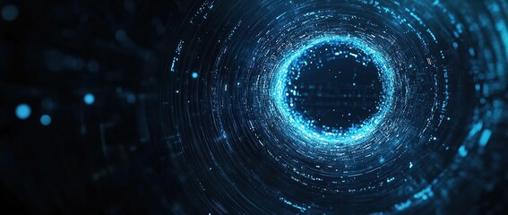 Poster - Abstract blue technology background with futuristic digital elements and holographic circles
