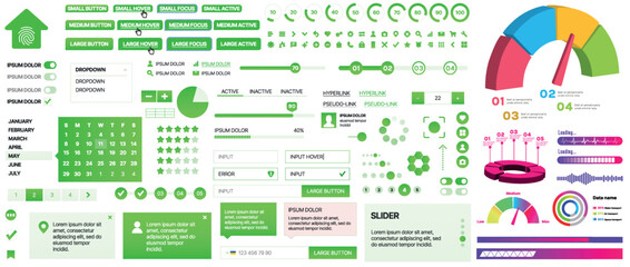 Poster - set of ui/ux elements for websites and mobile applications: buttons, forms, menus, panels, icons, lo
