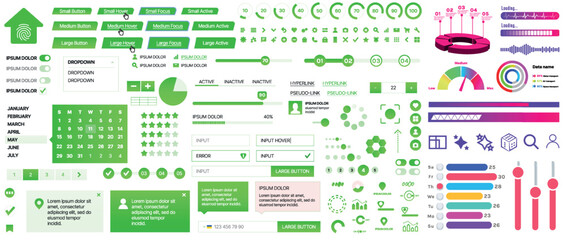 Poster - set of ui/ux elements for websites and mobile applications: buttons, forms, menus, panels, icons, lo