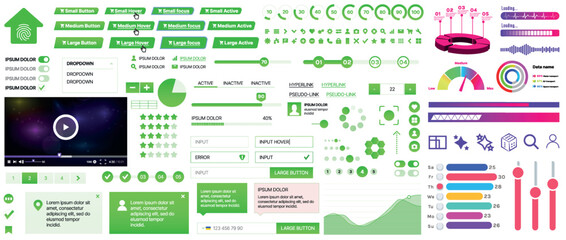 Poster - set of ui/ux elements for websites and mobile applications: buttons, forms, menus, panels, icons, lo