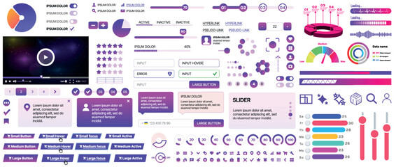 Poster - set of ui/ux elements for websites and mobile applications: buttons, forms, menus, panels, icons, lo