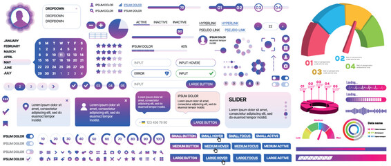 Poster - set of ui/ux elements for websites and mobile applications: buttons, forms, menus, panels, icons, lo