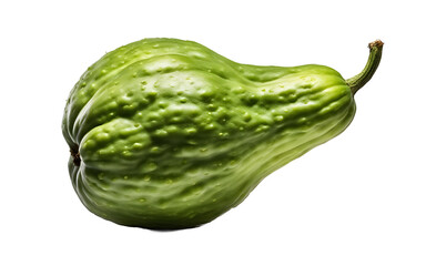 Poster - A whole chayote squash with green bumpy skin, isolated on a empty plain background