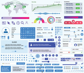 Poster - set of ui/ux elements for websites and mobile applications: buttons, forms, menus, panels, icons, lo