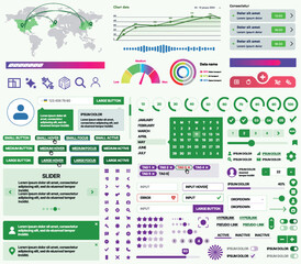 Poster - set of ui/ux elements for websites and mobile applications: buttons, forms, menus, panels, icons, lo