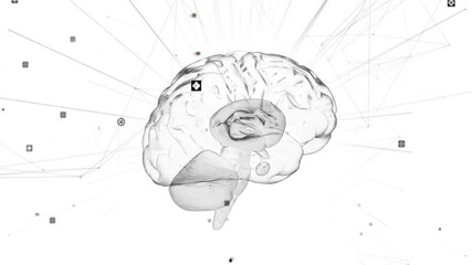 Poster - animation of digital brain with network connections and geometric elements