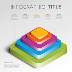 Poster - A 3D layered infographic with colorful overlapping rectangles in a pyramid structure. This design showcases hierarchical data using vibrant colors on a gradient background.