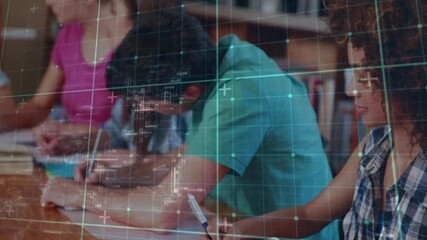 Poster - Students studying in library with digital data processing overlay animation