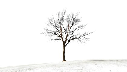 Wall Mural - Lone deciduous tree, stark branches against pure white, autumn, picture