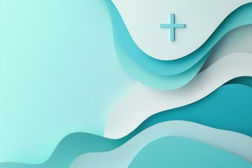 Poster - Layered paper art design with medical symbols in calming blue and teal tones for soothing backgrounds Generative AI
