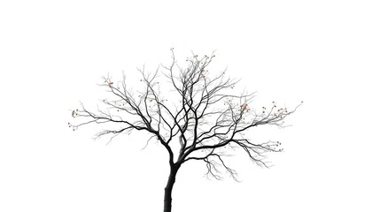 Wall Mural - A lone deciduous tree, branches reaching skyward, stark against pure white, view, perspective