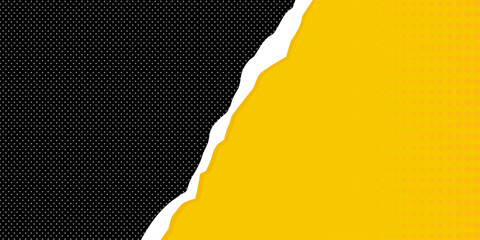 Wall Mural - Background in pop art style decorated with cut and torn paper and polka dot. Black and yellow retro design template. Vector illustration