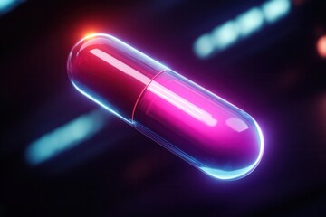 Leinwandbilder - Floating neon cyberpunk pill in a dark void showcasing advanced futuristic aesthetics Generative AI