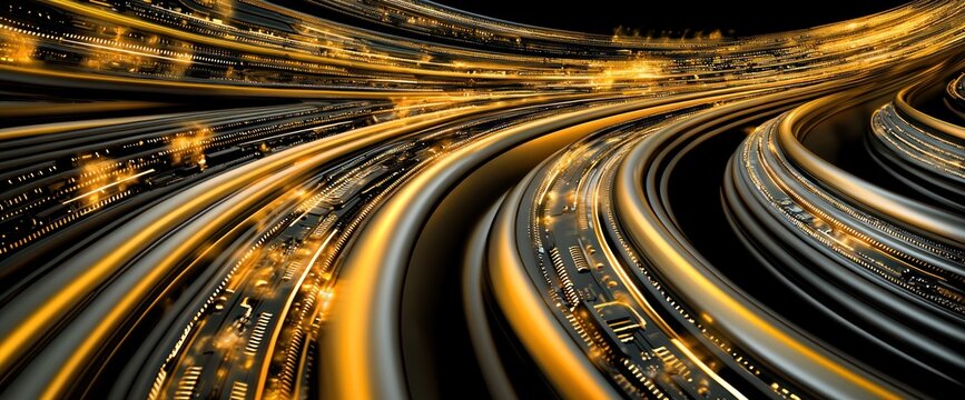 Abstract Gold and Black Digital Streams: A Futuristic Data Highway