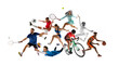 © Lustre Art Group  - Vibrant collage. Dynamic athletes from multiple sports execute powerful moves in sequential display against white background. Concept of sport games, competition, action, motion, precision.