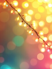 Fototapete - colorful glowing lights forming a festive garland across a gradient background with space for text g
