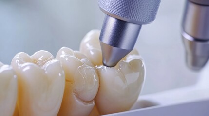 Poster - Detailed close up of dental cleaning procedure highlighting precision and technique in tooth care Generative AI