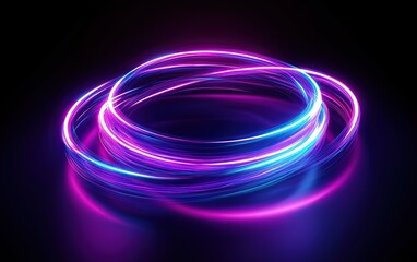 Poster - Abstract digital art of an illuminated futuristic circular pattern with neon lines on a dark purple background,