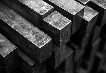 Poster - Close-up View of Stacked Steel Bars with Industrial Finish and Textured Surface for Manufacturing and Construction Use in Modern Applications