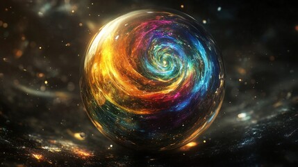 Poster - A vibrant, swirling galaxy sphere in a cosmic background, representing the universe's beauty