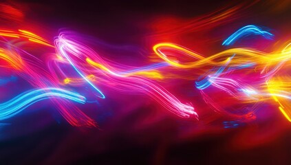 Fototapete - Colorful abstract light trails in vibrant neon hues creating a mesmerizing effect ideal for backgrounds or visual design projects