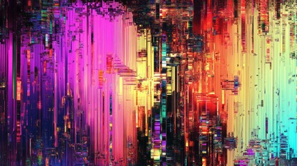 Poster - Abstract digital artwork featuring vibrant colors and vertical lines, evoking a sense of motion