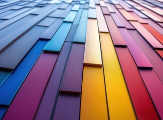 Poster - Colorful Modern Abstract Wall Panel Design with Vibrant Stripes in Varying Shades of Blue, Yellow, Orange, and Red for Creative Interior Elements