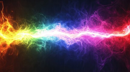 Poster - Colorful abstract light wave with vibrant hues flowing through a dark background