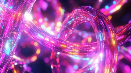 Poster - Colorful abstract representation of intertwined glowing tubes creating a vibrant digital atmosphere