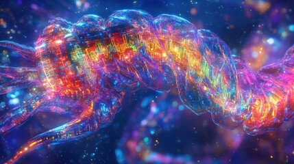 Poster - Colorful abstract representation of a glowing, organic structure in a cosmic environment