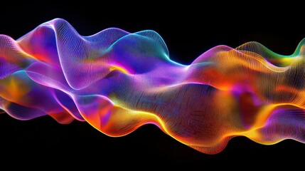 Poster - Colorful abstract wave forms flowing gracefully against a dark background, creating a dynamic visual effect