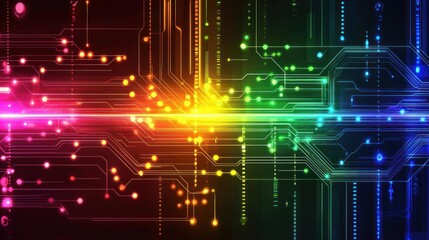 Poster - Colorful digital circuitry with vibrant light patterns, symbolizing technology and innovation