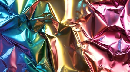 Poster - Colorful crumpled foil texture featuring vibrant hues reflecting light in an artistic display