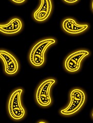 Poster - Modern paisley pattern featuring neon style, luminous yellow colors