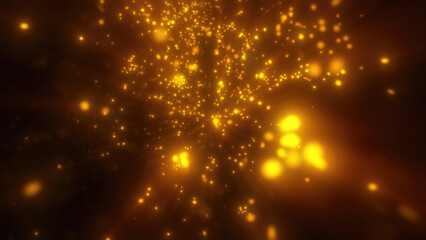 Poster - A dark, glowing cosmic-inspired backdrop featuring orange light sparks and a dreamy, swirling mist-like effect background